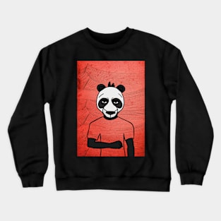 Kung Fu: Male NFT with Animal Mask, Dark Eyes, and Gray Aesthetic in a Waves Background Crewneck Sweatshirt